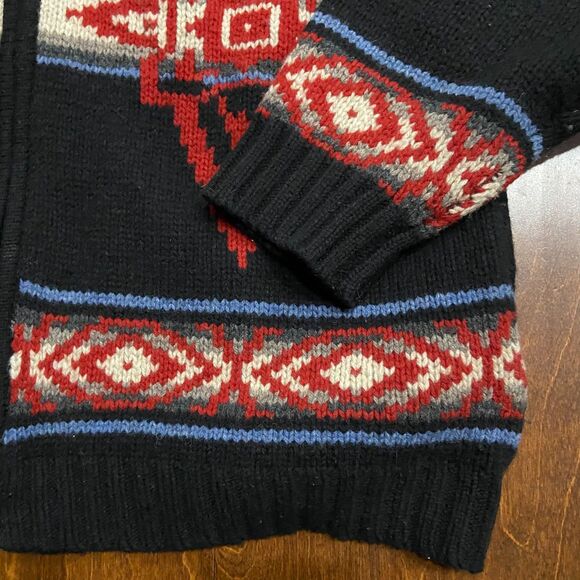 Pendleton Vintage Wool Knit Aztec Southwestern Zip Up Sweater Black Red Men's XL - Picture 4 of 9